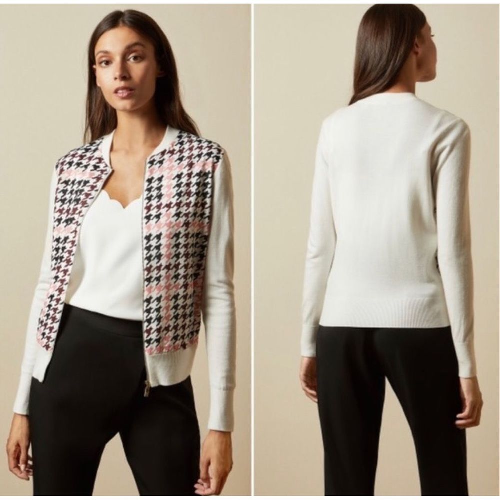Ted Baker Pink and Black Houndstooth Cardigan